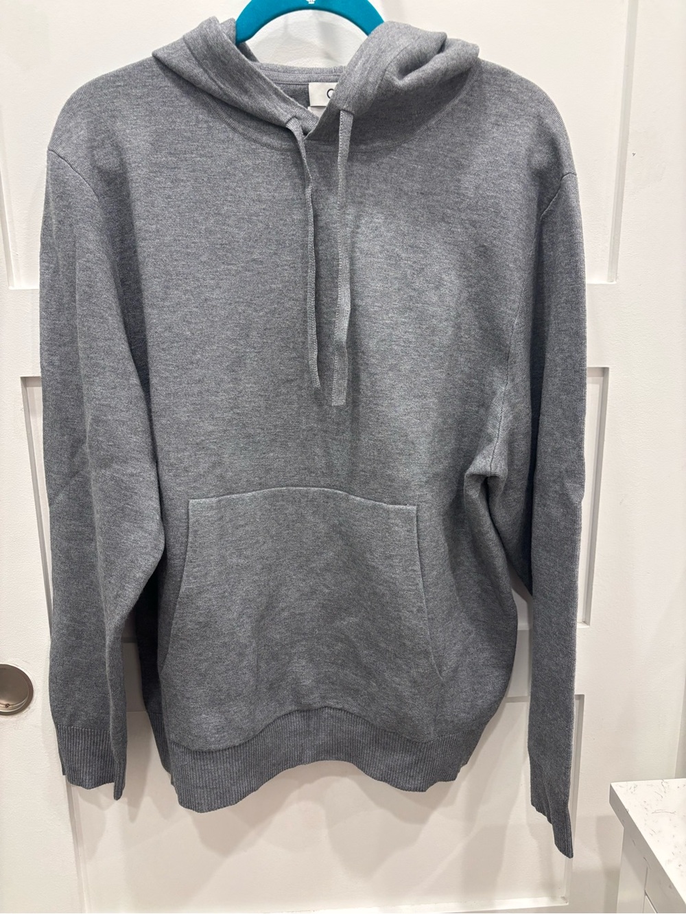 COS Men's Heather Gray Fine Knit Wool Blend Pullover Hoodie
